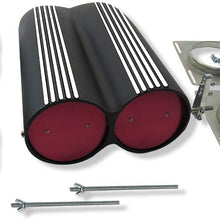 DEMOTOR PERFORMANCE Finned Aluminum Double Barrel Shotgun Intake Air Hood Scoop Kit Hotrod Black