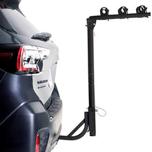 KAC S3 1.25" and 2" Hitch Receiver 3-Bike Capacity Hanging Bicycle Carrier - Hitch Mounted - Adapter Included - Double Folding, Smart Tilting Design – RV Use Prohibited