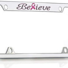 Warrior Breast Cancer Pink Ribbon ‘Believe’ License Frame Designed with Pink Crystals from Swarovski