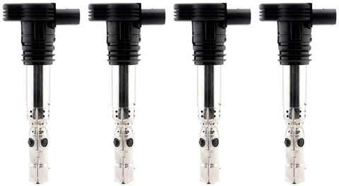 Ignition Coil Pack - Set of 4 - Replaces 06A905155D, 06B 905 115R - Compatible with Audi & Volkswagen Vehicles - A4, A4 Quattro, A6 2.7T, Allroad 2.7T, TT Quattro, 1.8T MK4 Jetta, Golf, GTI, Passat
