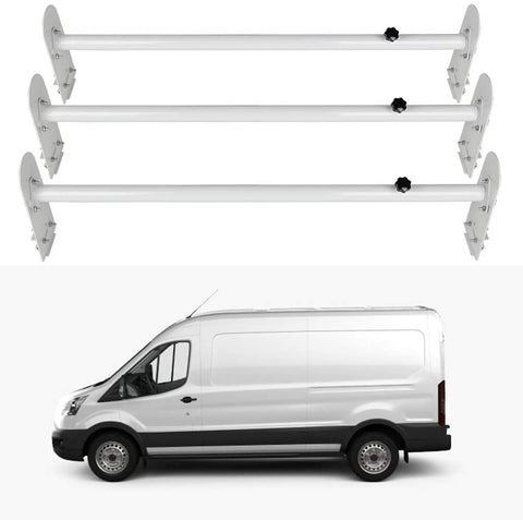 ECCPP Adjustable Van Ladder Rack Hightop 3 Bars Roof Rack fit for Chevy Express 2500 Dodge Ford E-250/350 GMC Savana with Rain Gutters Heavy-Duty Steel Pickup Truck Ladder Rack 700Lb Lumber Utility