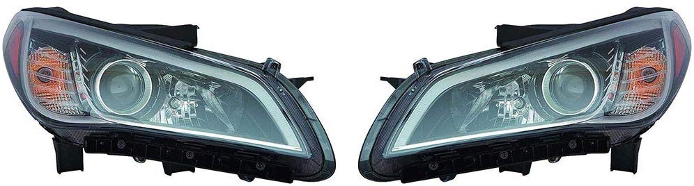 CarLights360: Fits 2015 2016 2017 HYUNDAI SONATA Head Light Pair Driver and Passenger Side W/Bulbs (Black Housing) (CAPA Certified) Replaces HY2502183 HY2503183
