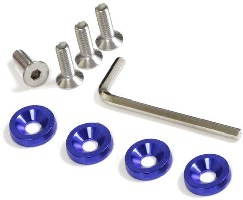 iJDMTOY 4pc JDM Racing Style M6 Red Aluminum Washers Bolts Kit Compatible with Car License Plate Frame, Fender, Bumper, Engine Bay, etc