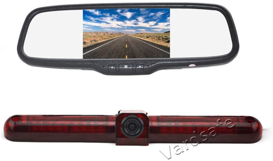Vardsafe VS601C Flat Surface Mount Brake Light Reverse Backup Camera & 5 Inch Clip-on Mirror Monitor for RV/Cargo Van/Bus
