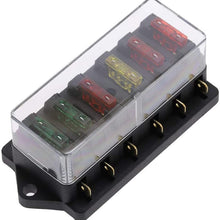 Circuit Standard 6 Way ATO Blade Fuse Box Plastic Cover DC 12V/24V Car Fuse Block Holder with 6pcs 3A-30A Fuses for Auto Car