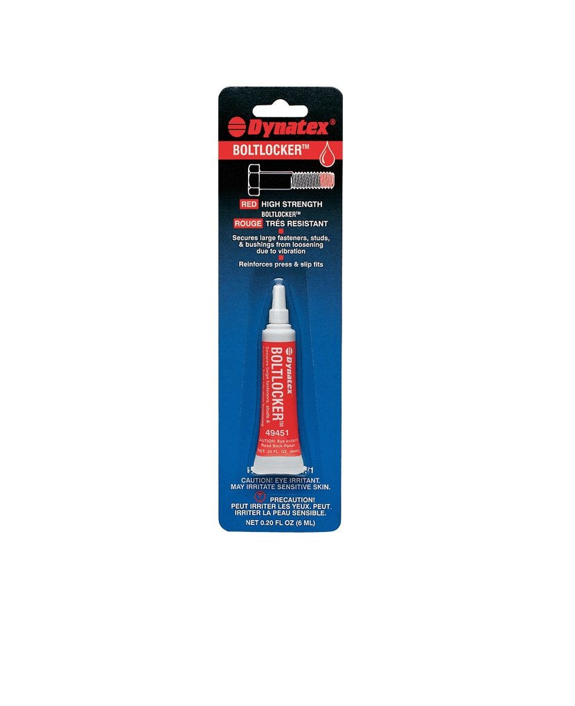Dynatex 49451 High Strength Threadlocking Boltlocker, 350 Degree F Maximum Temperature, 6mL Tube, Red