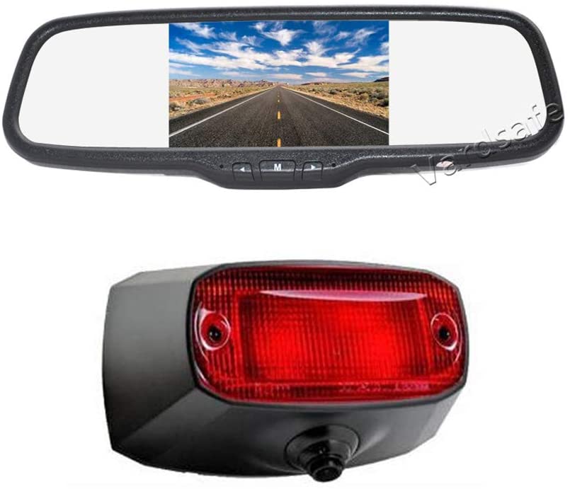 Vardsafe VS508C Brake Light Parking Reverse Backup Camera & Clip-on Rear View Mirror Monitor for Ram Promaster Van