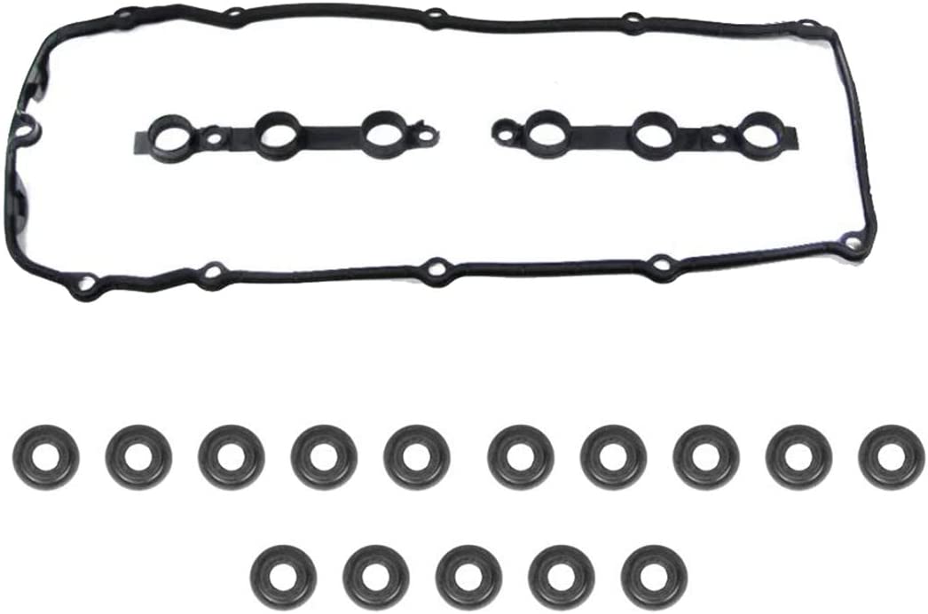 GDR 11120030496 Engine Valve Cover Gasket Set Kit Rubber 15-33077-02 plus 15 Grommet Seals Replacement for BMW E36 E39 E46 E53 E60 E83 E85 M54 L6 2.5L 3.0L 325 330 525 530 X3 X5 Z3 Z4 11121437395