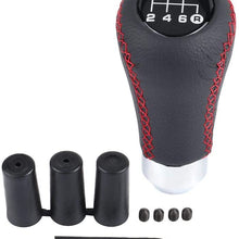 Qiilu Gear Shift Lever Knob Stick Head, Universal Car Vehicle 6 Speed Gear Shift Knob PU Shifter Stick with 3 Hoses (Red) (Red)