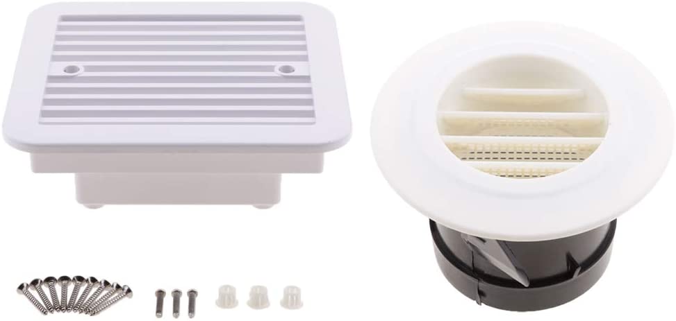 D DOLITY Set of 2 RV Side Vent Ventilation Fan with 2000RPM Cooling Fan + RV Roof Air Exhaust Vent, Universal Replacement for Camper Trailer - White