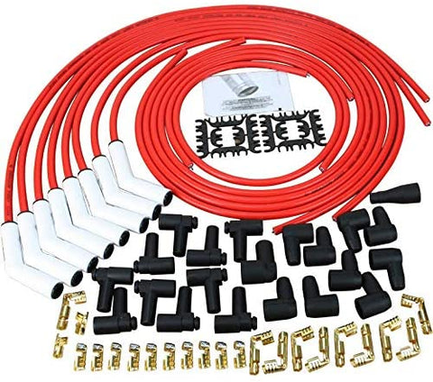 Dragon Fire 8.5mm White CERAMIC True Universal 500 Ohm High Performance Spark Plug Wire Set 135 For All Chevy Dodge Ford Small Block Big Block V8 SBC BBC SBF BBF HEMI Female Socket Points Male HEI PW