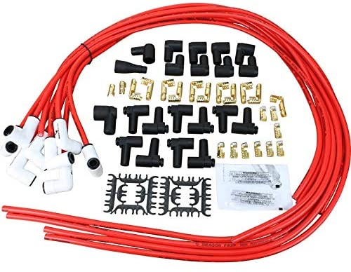 Dragon Fire 8.5mm CERAMIC True Universal 40 Ohm High Performance Spark Plug Wire Set 90 For All Chevy Dodge Ford Small Block Big Block V8 SBC BBC SBF BBF HEMI Female Socket Points Male HEI PWJ220-W