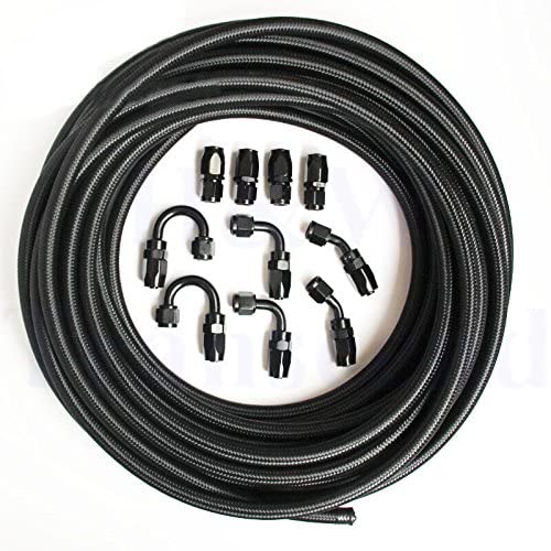 Lizudian 6AN 6AN 16 Feet Nylon Braided Oil Fuel Line Hose w/ 10 Swivel Fitting Ends Black