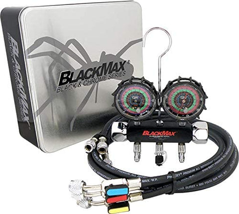 CPS BlackMax MBH4P5EZ 2V Manifold R-134A, 22, 404A, 410A Gauges & 5’ Premium BV Hoses