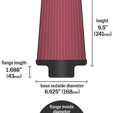K&N Universal Clamp-On Air Filter: High Performance, Premium, Washable, Replacement Filter: Flange Diameter: 4 In, Filter Height: 9.5 In, Flange Length: 1.6875 In, Shape: Round Tapered, RC-4780