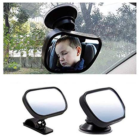 Car Baby Safety Observation Mirror 360 Degrees Suction Cup or Clip On Visor Rear View Mirror