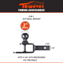 Towever 84031 ATV Hitch Ball Mount 2 inch Ball with 1-1/4 inch Solid Shank, with 1/2 inch Pin & Clip, Rated 2000 lbs