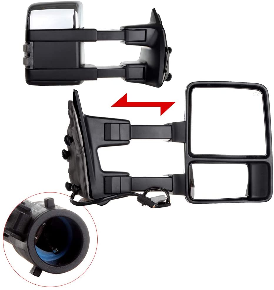 LUJUNTEC Towing Mirrors Fit for 1999-2007 for Ford F250/F350/F450/F550 Super Duty Tow Mirrors Set Driver and Passenger Side Power Adjust Heated Turn Signal Light Chrome Housing