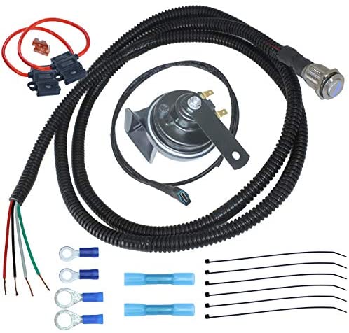 MCSADVENTURES Universal ATV UTV 12v DC Automotive Snail Horn Kit With Blue Lighted Button For Polaris RZR, Ranger, General