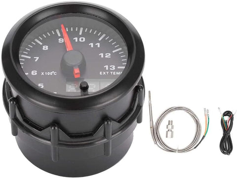 Qiilu 2in 52mm Exhaust Gas Temp Gauge,7-Colors Auto Car Digital LED EGT Meter Gas Temperature Gauge with Sensor