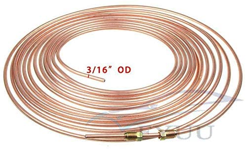 1 Roll 25 Ft 300 Inch Copper Nickel Car Household Braking Lines Tubing with 16 Pieces SAE Flare Nuts 3/16 Inch Tubing Diameter Leak and Vibration Resistance Easy to Bend Anti-rust
