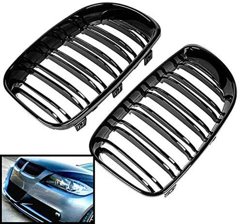 SHENGYAWAUTO 2PCS Front Kidney Grill Grille Gloss Black For 2009-2011 BMW E90 E91 LCI 325i 328i 4D