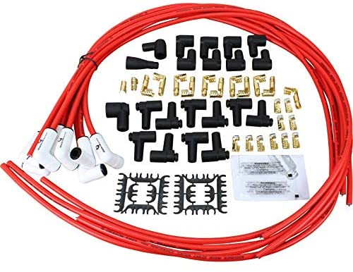 Dragon Fire 8.5mm CERAMIC True Universal 500 Ohm High Performance Spark Plug Wire Set 90 For All Chevy Dodge Ford Small Block Big Block V8 SBC BBC SBF BBF HEMI Female Socket Points Male HEI PWJ218-W