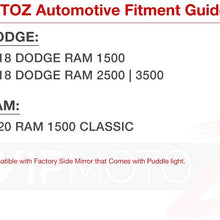 VIPMOTOZ White LED Side Under-Mirror Puddle Light Lamp Replacement For 2009-2018 Dodge RAM 1500 2500 3500 Pickup Truck Towing Mirror, 2-Piece Driver & Passenger Side Set