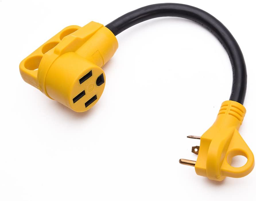 Snowy Fox 30 Amp to 50 Amp RV Adapter - 30Male/50Female RV Electrical Power Adaptors Cable with Innovative 180 Degree Bend Design Easy Ergonomic Grip Handle, 18inches