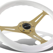 NRG Innovations ST-015CG-WT 350mm Chrome Gold Spokes White Wood Grain Grip Steering Wheel