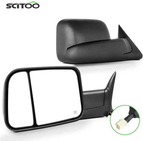 SCITOO Towing Mirrors fit for Dodge Ram High Perfitmance Exterior Accessories Mirrors fit 1998-2002 Ram 1500 Ram 2500 Ram 3500 with Power Controlling Heated Manual Flipping up and Telescoping