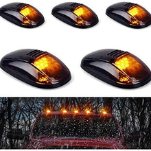 5pcs Black Smoked Lens Amber LED Cab Roof Marker Lights, KOMAS Roof Top Lamp Clearance Running Light Replacement for Truck SUV 1999-2002 Dodge Ram 1500 2500 3500 4500 (Black Smoked Lens& Amber LED)