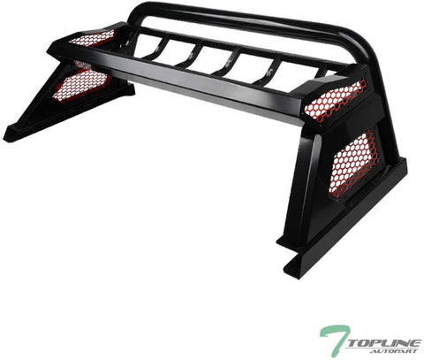 Topline Autopart Cargo Basket Carrier Rack Style Truck Bed Chase Rack Roll Bar With Red Honeycomb Mesh Cage For 15-19 Ford F150 (Matte Black)