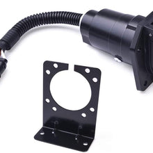 SnowyFox 4 Flat to 7 Way Round Trailer Light Adapter Plug 6-24V for Trailer RV Boat Car with Mounting Bracket