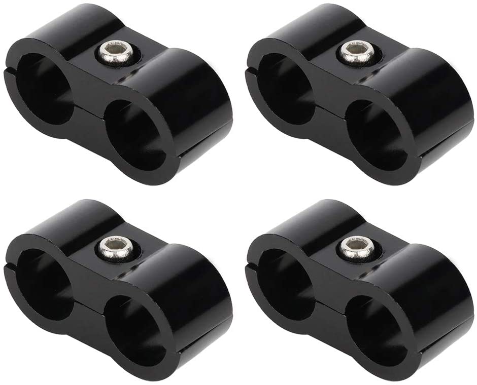 SCITOO AN4 Hose Separator Clamps - Aluminium alloy hose connection adapter, fuel line mounting clamp fit for 1/4 fuel hose, oil line, brake line, water pipe and gas line, 4pcs per pack, black