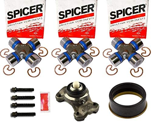 Complete 1310 CV Double Cardan Driveshaft Rebuild Kit - (3) 5-153x U-Joints, CV Slinger, 211355x CV Socket Yoke Assembly, (4) CV Bolts, Packet of Red Threadlocker