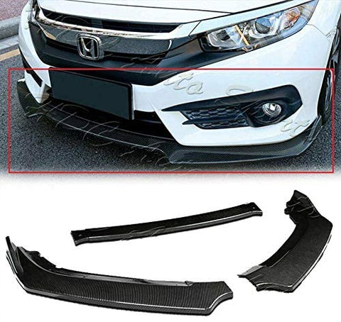 S SIZVER Signature 3PCS Carbon Fiber Print Look Front Lower Bumper Body Kit Spoiler Lip Compatible with 2016-2020 Civic All Model