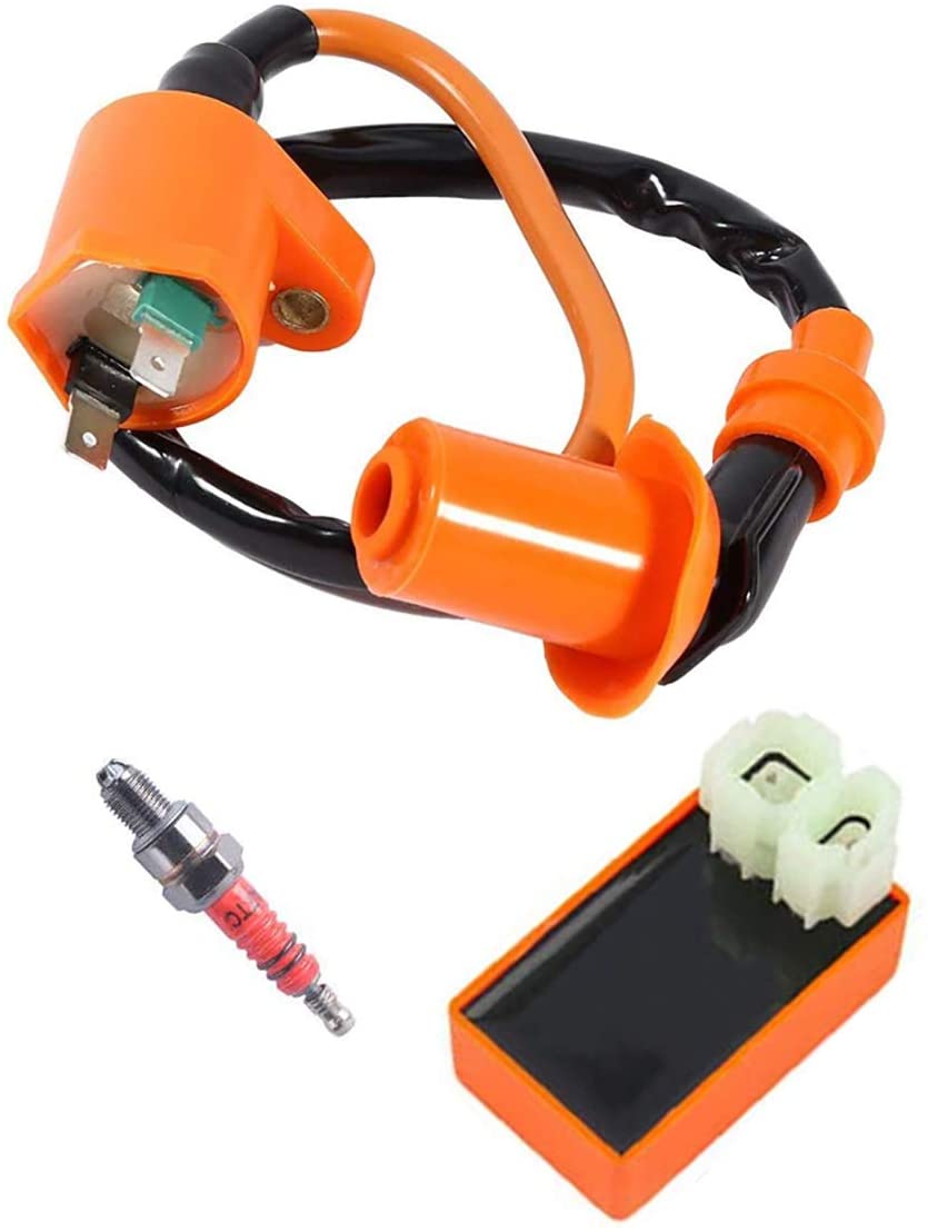 GY6 50cc Performance Racing Ignition Coil for GY6 125cc 150cc 250cc 4-Stroke Engine Scooter with 3 Electrode Spark Plug Scooter Moped Racing Cdi Box 6 Pin