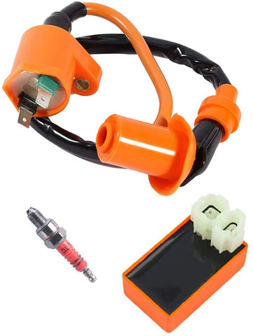 GY6 50cc Performance Racing Ignition Coil for GY6 125cc 150cc 250cc 4-Stroke Engine Scooter with 3 Electrode Spark Plug Scooter Moped Racing Cdi Box 6 Pin