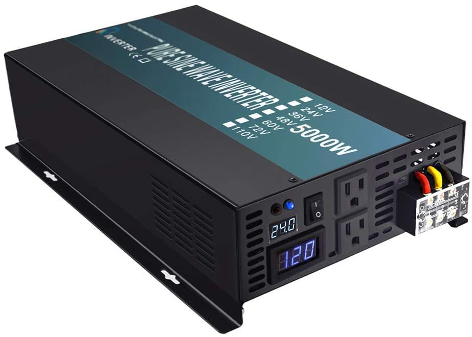 WZRELB Pure Sine Wave 5000W (10000W Surge) 24V Power Inverter DC to AC Power - Solar, RV