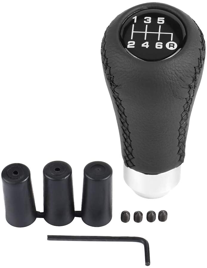Qiilu Shift Knob 6 Speed Car Gear Stick Shift Knob Head Universal Stitch PU Leather Shifter Stick Knob with 3 Hoses Adapters 8mm 10mm 12mm (Red Stitch)