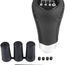 Qiilu Shift Knob 6 Speed Car Gear Stick Shift Knob Head Universal Stitch PU Leather Shifter Stick Knob with 3 Hoses Adapters 8mm 10mm 12mm (Red Stitch)