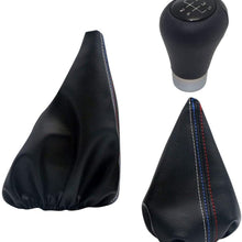 Pursuestar Black Leather 6 Speed Manual Shift Knob + Gear Shift Handbrake Boot Covers Gaiter for BMW E46 3 Series E36 M3 325i 325xi 330i 325ci 330xi