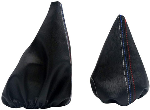 Pursuestar Black Leather 6 Speed Manual Shift Knob + Gear Shift Handbrake Boot Covers Gaiter for BMW E46 3 Series E36 M3 325i 325xi 330i 325ci 330xi