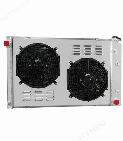 CoolingSky 4 Row All Aluminum Radiator +Fan Shroud Combo for 1973-1991 GMC Chevy C/K Pickup 1500 2500 3500 Truck Jimmy Blazer丨Multiple V8 Models