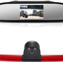 Third Roof Top Mount Brake Lamp Reverse Rear View Backup Camera Angle and Distance Adjustable IR Night Vision for Benz Sprinter W906/Transit Ducato Crafter Master Caravelle +4.3'' Rearview Mirror