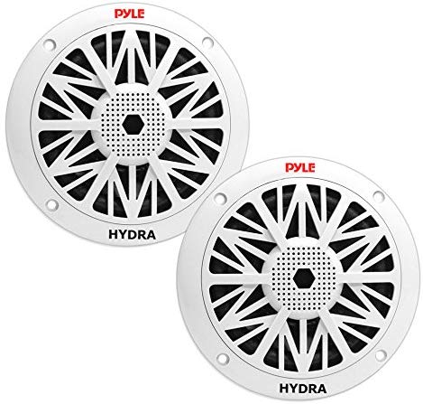 5.25 Inch Dual Marine Speakers - 2 Way Waterproof and Weather Resistant Outdoor Audio Stereo Sound System with 150 Watt Power, Poly Carbon Cone, Cloth Surround and Low Profile Design - 1 Pair - PLMR52