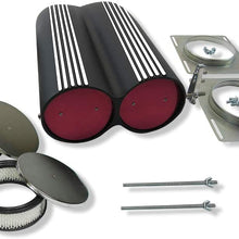 DEMOTOR PERFORMANCE Finned Aluminum Double Barrel Shotgun Intake Air Hood Scoop Kit Hotrod Black