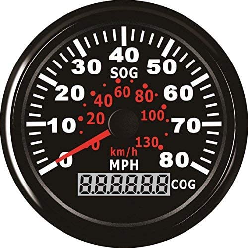 ELING GPS Speedometer Speedo Gauge 0-80MPH for Boat Yacht Vessel 3-3/8'' (85mm) 9-32V (LED Shows Course not Odometer)