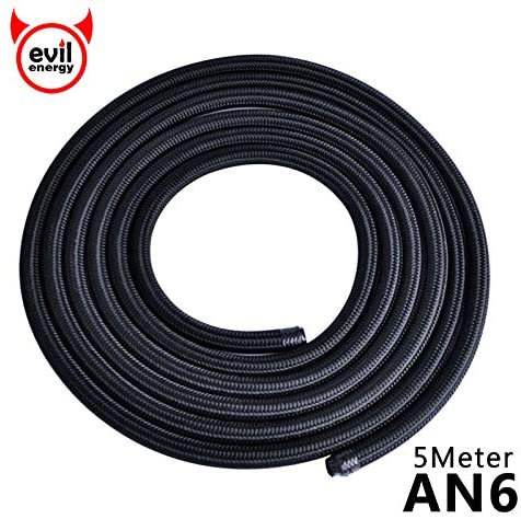 evil energy 5M AN 6 Nylon Stainless Steel Racing Oil Hose End Fuel Line Oil Cooler Hose Line Cotton Over Braided Oil Hose Line